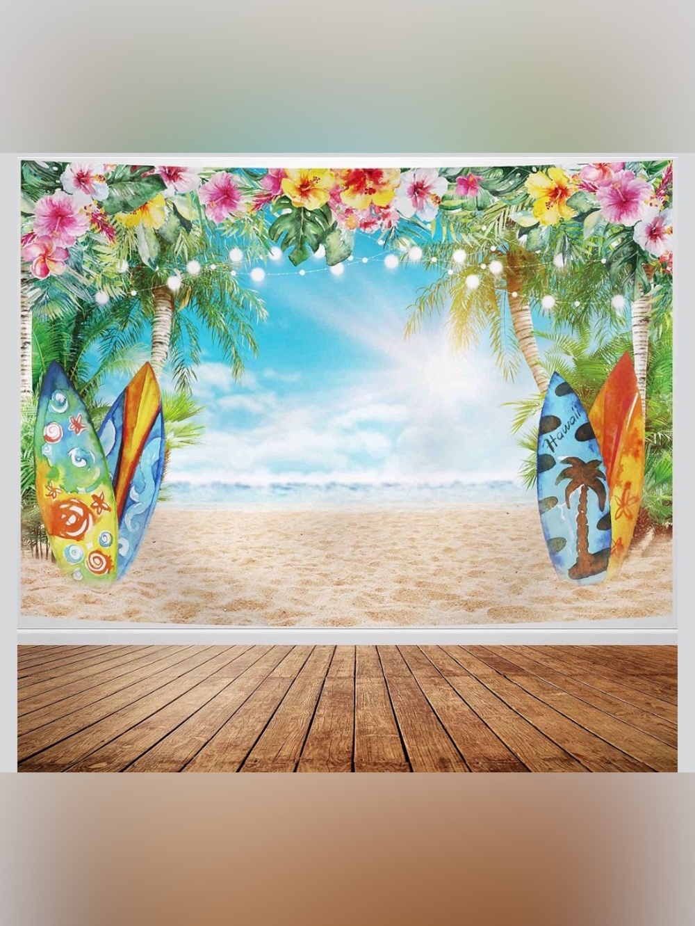 Tropical Beach Backdrop 7x5ft Hawaiian Luau Surfboard Party Decor